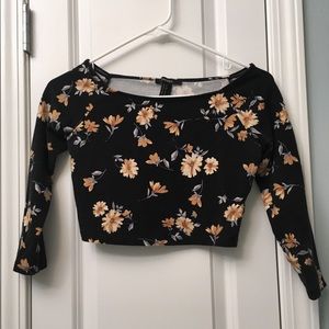 Floral Print 3/4 Sleeve Crop Top